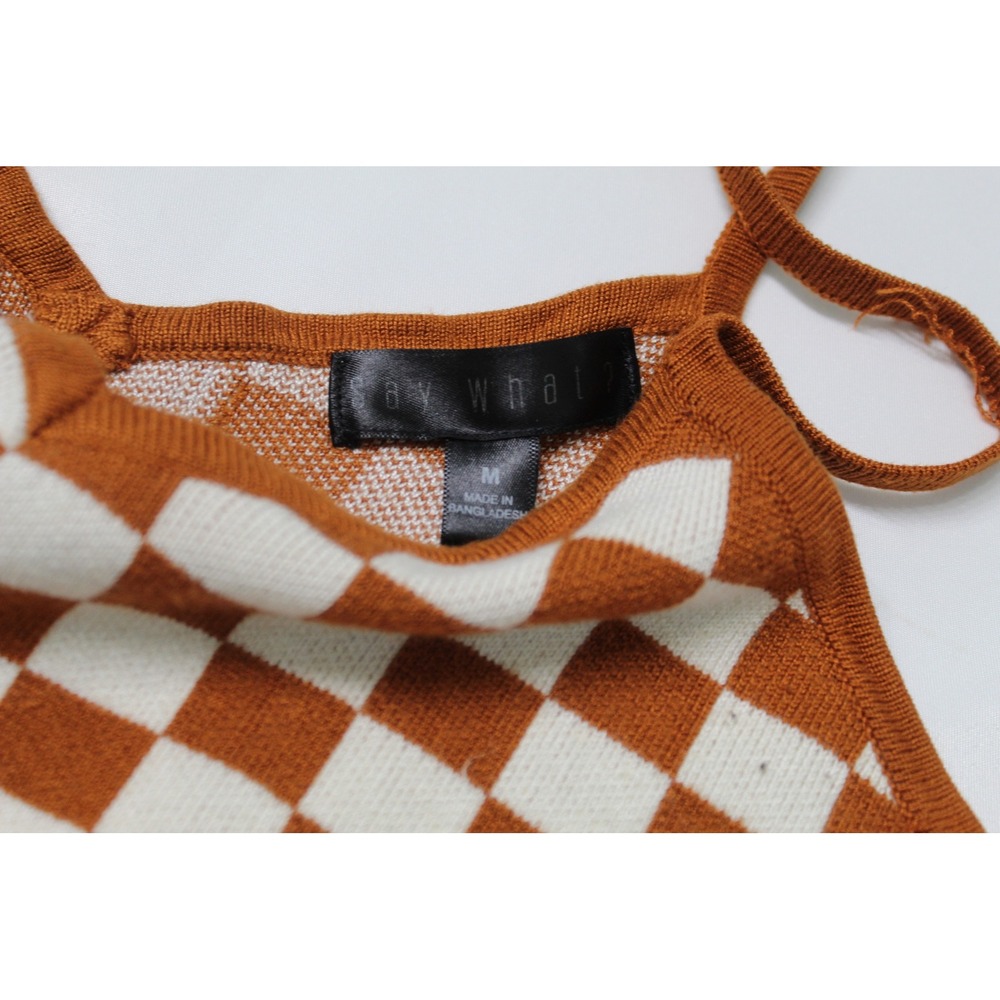 Say What? Women Rust Brown Checkered Knit Cami‎ Top V-Neck Size M - Picture 4 of 8